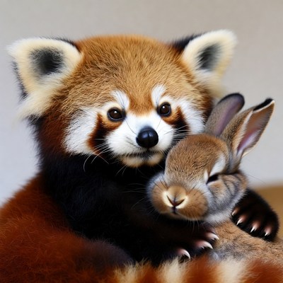 Red Panda Hugging Bunny