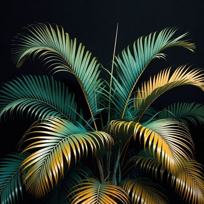 Vibrant Green and Gold Palm Leaves