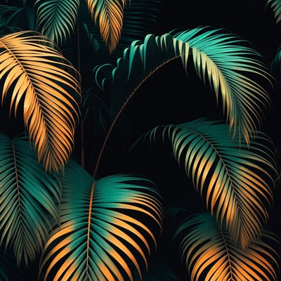Vibrant Tropical Palm Leaves on Black