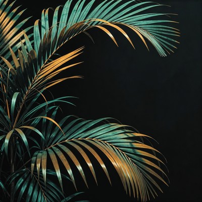 Vibrant Green Palm Leaves on Black