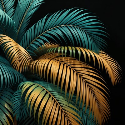 Vibrant Blue and Gold Palm Leaves