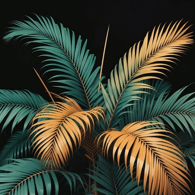 Vibrant Green and Orange Palm Leaves