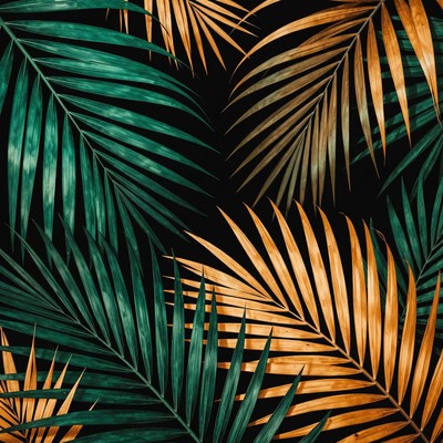 Tropical Palm Leaves on Black Background