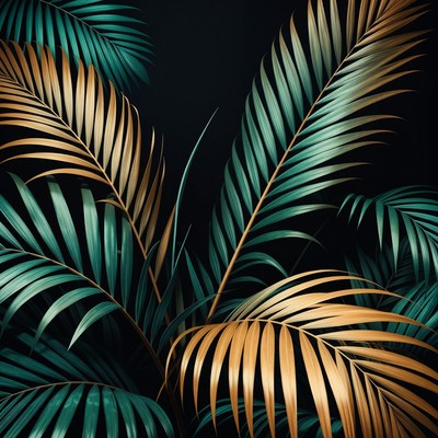 Vibrant Green and Gold Palm Leaves