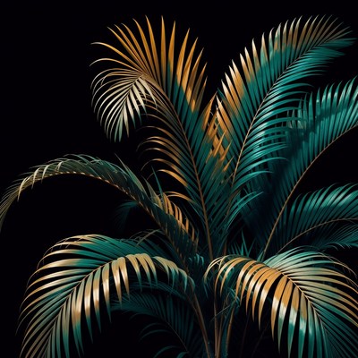 Vibrant Teal and Gold Palm Leaves