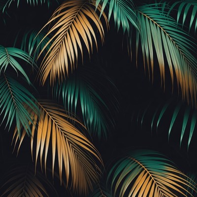 Vibrant Green and Golden Palm Leaves