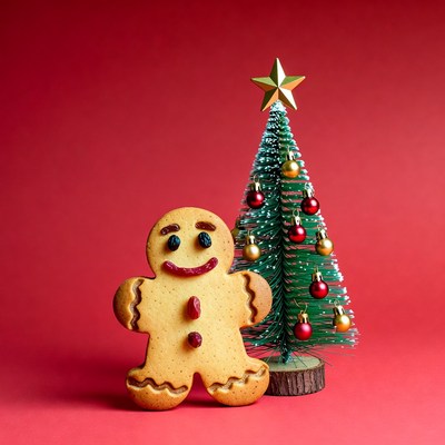 Gingerbread man with Christmas tree