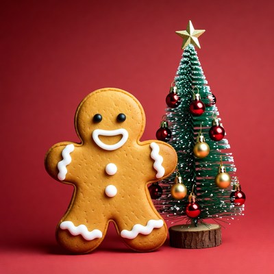 Gingerbread man with Christmas tree