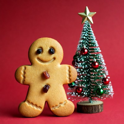 Gingerbread man with Christmas tree