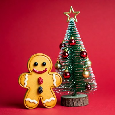 Gingerbread man with Christmas tree