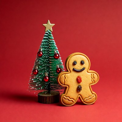 Gingerbread man with Christmas tree
