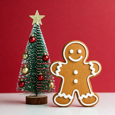 Gingerbread man with Christmas tree