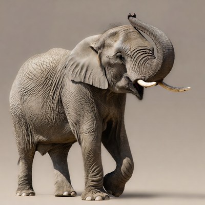 Elephant trumpeting with trunk raised