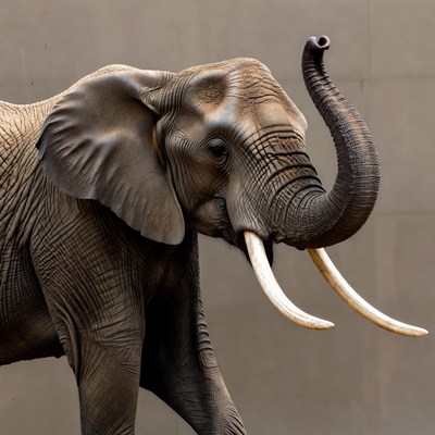 Elephant with trunk raised
