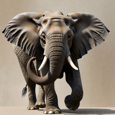 Elephant walking on beige background