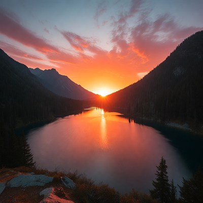 Sunset over Mountain Lake