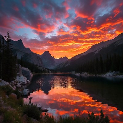 Mountain Lake Sunset Reflection