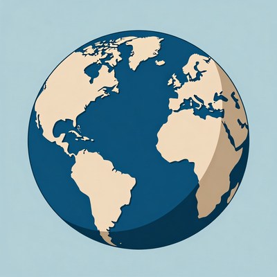 Illustrated Earth Globe on Blue Background