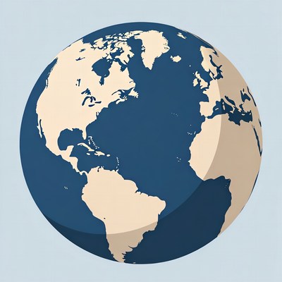Illustrated Earth Globe on Blue Background