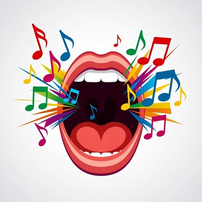 Open mouth singing musical notes