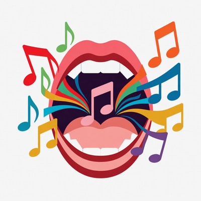 Open mouth singing colorful music notes
