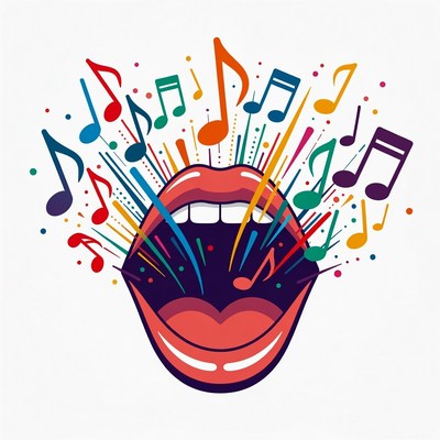 Singing Mouth with Colorful Musical Notes
