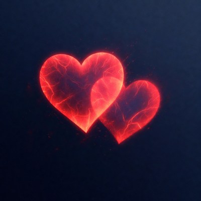 Glowing Red Hearts on Dark Background