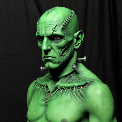 Green Frankenstein Monster Head and Shoulders