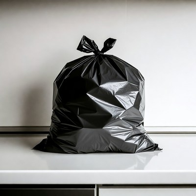 Black Trash Bag on Counter
