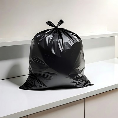 Black Trash Bag on Counter