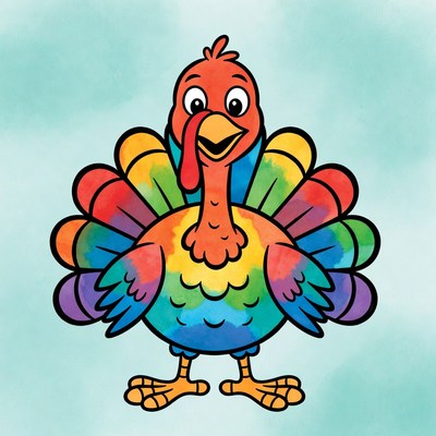 Colorful Cartoon Turkey Illustration