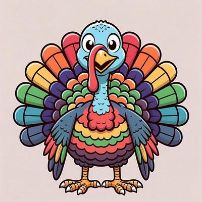 Cartoon Turkey with Colorful Feathers