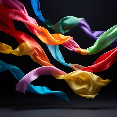 Colorful silk ribbons floating