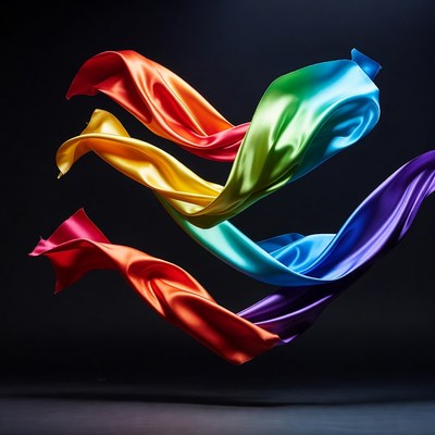 Colorful Silk Ribbons Flowing on Black