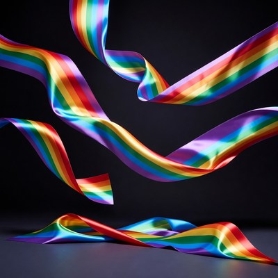 Rainbow Ribbons Floating on Black Background