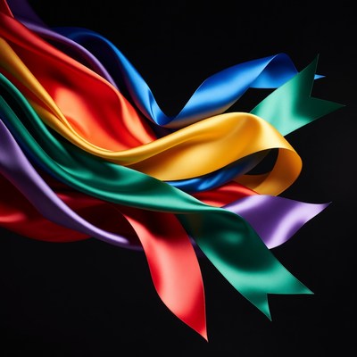 Colorful silk ribbons flowing