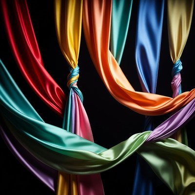 Colorful Silk Ribbons on Black Background