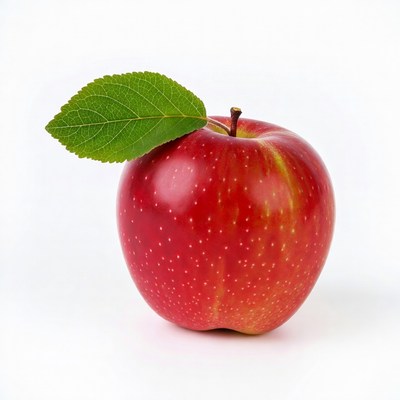 Red apple with green leaf