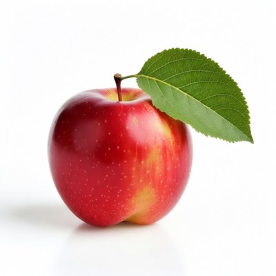 Red apple with green leaf