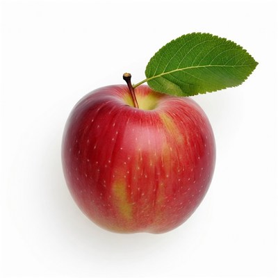 Red apple with green leaf