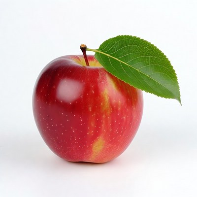 Red apple with green leaf