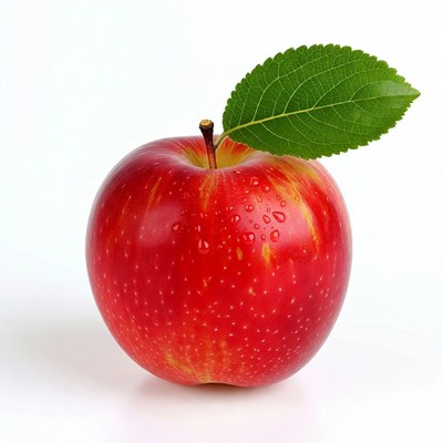 Red apple with green leaf