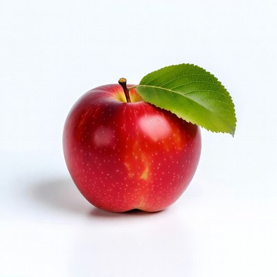 Red apple with green leaf