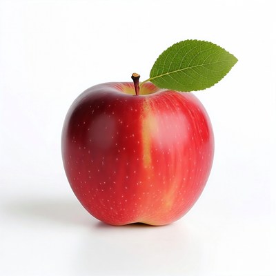 Red apple with green leaf