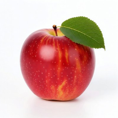 Red apple with green leaf