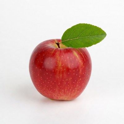 Red apple with green leaf