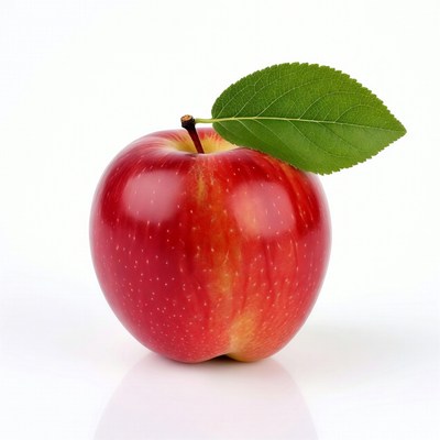 Red apple with green leaf