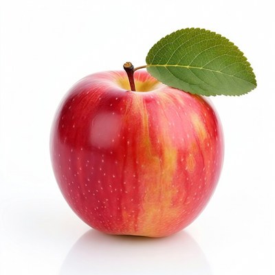 Red apple with green leaf