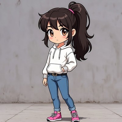 Anime girl in hoodie and jeans