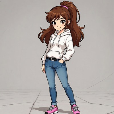 Anime girl in hoodie and jeans